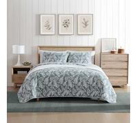 Eddie Bauer - Parure de lit réversible en Coton avec taies d'oreiller Assorties, décoration d'intérieur inspirée des Fleurs Sauvages avec Rayures au Revers (Vert fougère, Grand lit)