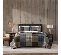 Eddie Bauer Parure de lit réversible en Coton de qualité supérieure avec taie d'oreiller Assortie, décoration d'intérieur, Vert Patchwork Classique, lit Double/Grand lit