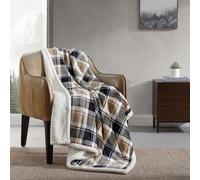 Eddie Bauer Parure de lit réversible en Polaire Sherpa, décoration d'intérieur pour Toutes Les Saisons, Polyester, Carreaux Robustes Beiges