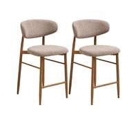 Eddie - lot de 2 tabourets en tissu texturé - pieds en acier effet bois - Bois / Beige