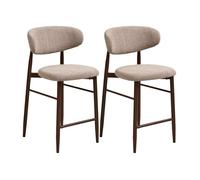 Eddie - lot de 2 tabourets en tissu texturé - pieds en acier effet bois - Marron / Beige