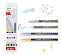 Edding 1200 Feutre de coloriage à paillettes - couleurs pastel - 4 feutres à effet pailleté intense - pointe ogive 3 mm - pour écrire, dessiner et peindre avec précision