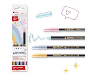 Edding 1200 Feutre de coloriage à paillettes - couleurs pastel - 4 feutres à effet pailleté intense - pointe ogive 3 mm - pour écrire, dessiner et peindre avec précision