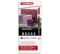 edding 1200 feutre de coloriage métallique - multicolor - 6 stylos - pointe ronde 1-3 mm - pour colorier, écrire, dessiner avec effets métalliques brillants - pour livres d'or, cartes de vœux, albums