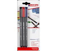 edding 1200 Feutre de coloriage pointe fine - noir, rouge, bleu - 3 stylos - pointe ronde 1 mm - stylo pour ecriture, dessin, coloriage