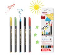 Edding 1200 stylos à paillettes - multicolore - 5 stylos à pointe fibre avec effet pailleté intensif - pointe ogive 3 mm - pour écrire, dessiner et peindre avec précision