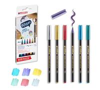 edding 1340 feutres pointe pinceau- Brushpen-set de 6 feutres-pointe pinceau flexible 1-6 mm-feutre métallique brillant pour le lettrage, le dessin et l'esquisse-haute opacité même sur du papier foncé