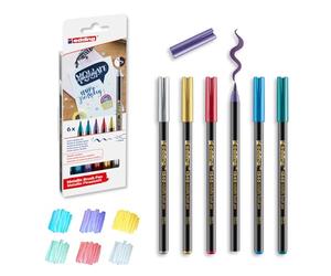 edding 1340 feutres pointe pinceau- Brushpen-set de 6 feutres-pointe pinceau flexible 1-6 mm-feutre métallique brillant pour le lettrage, le dessin et l'esquisse-haute opacité même sur du papier foncé