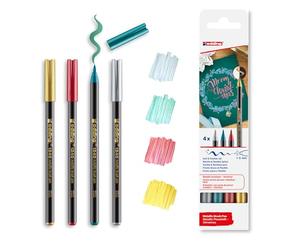 edding 1340 feutres pointe pinceau-Brushpen -Set noël-4 feutres-pointe pinceau flexible 1-6 mm-feutre métallique brillant pour écrire,dessiner et faire des croquis -haute opacité même sur papier foncé