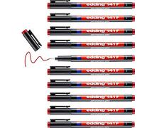 edding 141 F Feutre permanent - rouge - 10 stylos - pointe ronde,6 mm - stylo pour écrire sur du verre, du plastique, des films et surfaces lisses - à séchage rapide, résistant aux taches et étanche