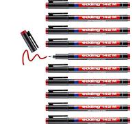 edding 142 M Feutre permanent - rouge - 10 stylos - pointe ronde 1 mm - stylo pour écrire sur du verre, du plastique, des films et surfaces lisses -à séchage rapide, résistant aux taches et étanche