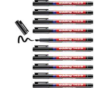 edding 143 B Feutre permanent - noir - 10 stylos - pointe biseautée 1-3mm - stylo pour écrire sur du verre, du plastique, des films et surfaces lisses -à séchage rapide résistant aux taches et étanche