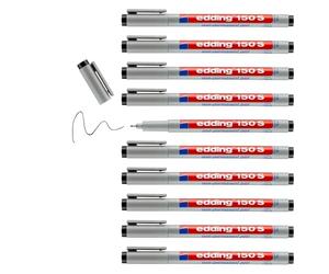 edding 150 S stylo non-permanent - noir - 10 stylos-plume ronde,3 mm -stylo pour écrire sur le verre, le plastique,les feuilles et les surfaces lisses-séchage rapide, peut être corrigé avec de l'eau