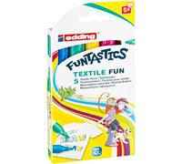 edding 17 FUNTASTICS TEXTILE FUN Marqueur pour textiles pour enfants - jaune, marron, bleu, rouge, vert - 5 stylos - pointe ronde 2-3 mm - feutre textile lavable en machine (60 °C) - marqueur enfant