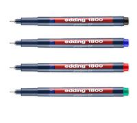 Edding 1800 Stylo À Dessin Pigment 0,1 Mm Noir, Bleu, Rouge, Vert Pack De 4