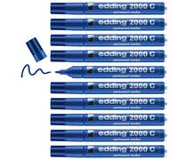 edding 2000 C Marqueur permanent - bleu - 10 stylos - marqueur universel | pointe ronde 1,5-3 mm - sèche vite - résiste à l'eau et à l'essuyage - pour carton, plastique, bois, métal
