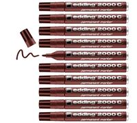 edding Marqueur permanent 2000 C – marron, 10 stylos, pointe ronde 1,5–3 mm, sèche vite