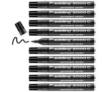 edding 2000 C Marqueur permanent - noir - 10 stylos - pointe ronde 1,5-3 mm - sèche vite - résiste à l'eau et à l'essuyage - pour carton, plastique, bois, métal - marqueur universel