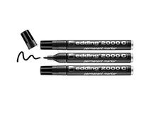edding 2000 C Marqueur permanent - noir - 3 stylos - pointe ronde 1,5-3 mm - sèche vite - résiste à l'eau et à l'essuyage - pour carton, plastique, bois, métal - marqueur universel
