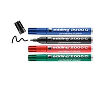 edding 2000 C Marqueur permanent - noir, rouge, bleu, vert - 4 stylos - pointe ronde 1,5-3 mm - sèche vite - résiste à l'eau et à l'essuyage - pour carton, plastique, bois, métal - marqueur universel