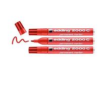 edding 2000 C Marqueur permanent - rouge - 3 stylos - pointe ronde 1,5-3 mm - sèche vite - résiste à l'eau et à l'essuyage - pour carton, plastique, bois, métal - marqueur universel