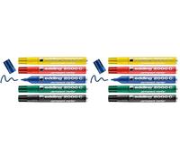 Edding 2000 C Marqueur permanent - rouge, bleu, vert, jaune, noir - étui de 5 - pointe ronde 1,5-3 mm - sèche vite - résiste à l'eau et à l'essuyage - pour carton, plastique, bois, métal (Lot de 2)