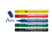 edding 2000 C Marqueur permanent - rouge, bleu, vert, jaune, noir - étui de 5 - pointe ronde 1,5-3 mm - sèche vite - résiste à l'eau et à l'essuyage - pour carton, plastique, bois, métal