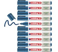 edding 21 marqueur permanent - bleu - boîte de 10 - pointe ronde 1,5-3 mm | stylos imperméables, à séchage rapide et qui ne bavent pas - rechargeables