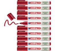 edding 21 marqueur permanent - rouge - boîte de 10 - pointe ronde 1,5-3 mm | stylos imperméables, à séchage rapide, qui ne bavent pas - rechargeables