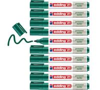 edding 21 marqueur permanent - vert - boîte de 10 - pointe ronde 1,5-3 mm | stylos imperméables, à séchage rapide, qui ne bavent pas - rechargeables