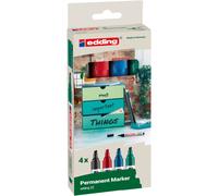 edding Marqueur permanent 22 EcoLine 4-22-4 - Noir/Bleu/Rouge/Vert - Résistant à l'eau