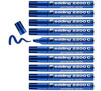 Edding 2200 C Marqueur permanent - bleu - 10 stylos - Marqueur universel | pointe biseautée 1-5 mm - sèche vite - résiste à l'eau et à l'essuyage - pour carton, plastique, bois, métal