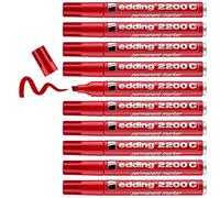 edding 2200 C Marqueur permanent - rouge - 10 stylos - pointe biseautée 1,5-3 mm - sèche vite - résiste à l'eau et à l'essuyage - pour carton, plastique, bois, métal - Marqueur universel