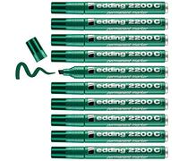 edding 2200 C Marqueur permanent - vert - 10 stylos - pointe biseautée 1-5 mm - sèche vite - résiste à l'eau et à l'essuyage - pour carton, plastique, bois, métal - Marqueur universel
