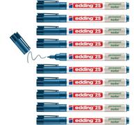 Edding 25 marqueur permanent - bleu - boîte de 10 - pointe ogive 1 mm | stylos imperméables, à séchage rapide et qui ne bavent pas - rechargeables