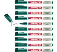 Edding 25 marqueur permanent - vert - boîte de 10 - pointe ogive 1 mm | stylos imperméables, à séchage rapide et qui ne bavent pas - rechargeables