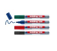 Edding 250 Marqueur pour tableaux blancs - multi-couleur - étui de 4 stylos | rechargeable - pointe ronde 1,5-3 mm - feutre effaçable - pour tableaux blanc, magnétique, mémo et chevalet de conférence