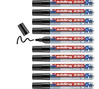 edding 250 Marqueur pour tableaux blancs - noir - 10 stylos - pointe ronde 1,5-3 mm - feutre effaçable - pour tableaux blanc, magnétique, mémo et chevalet de conférence - sketchnotes - rechargeable
