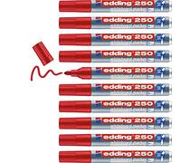 edding 250 Marqueur pour tableaux blancs - rouge - 10 stylos - pointe ronde 1,5-3 mm - feutre effaçable - pour tableaux blanc, magnétique, mémo et chevalet de conférence - sketchnotes - rechargeable