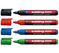 Edding 300 Lot de 4 marqueurs permanents rechargeables, 1,5 à 3 mm [couleurs de base] noir, rouge, bleu et vert