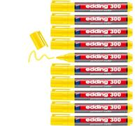 edding 300 Marqueur permanent - jaune - 10 stylos - pointe ronde 1,5-3 mm - sèche vite, résiste à l'eau et aux frottements - pour carton, plastique, bois, métal, verre