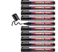 edding 300 Marqueur permanent - noir - 10 stylos - pointe ronde 1,5-3 mm - sèche vite, résiste à l'eau et aux frottements - pour carton, plastique, bois, métal, verre