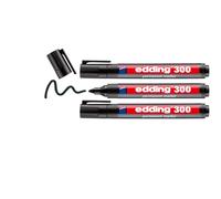 Edding 300 Marqueur permanent - noir - 3 stylos - pointe ronde 1,5-3 mm - sèche vite, résiste à l'eau et aux frottements - pour carton, plastique, bois, métal, verre