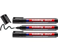 Edding 300 Marqueur Permanent - Noir - 3 Stylos - Pointe Ronde 1,5-3 Mm - Sèche Vite, Résiste À L'eau Et Aux Frottements - Pour Carton, Plastique, Bois, Métal, Verre
