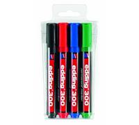 edding Marqueur permanent 300 – 4 stylos (noir/rouge/bleu/vert) – pointe 1,5-3 mm – résiste à l'eau