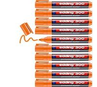 edding 300 Marqueur permanent - orange - 10 stylos - pointe ronde 1,5-3 mm - sèche vite, résiste à l'eau et aux frottements - pour carton, plastique, bois, métal, verre