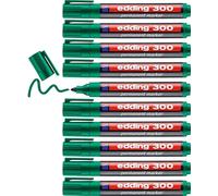 Edding 300 Marqueur Permanent - Vert - 10 Stylos - Pointe Ronde 1,5-3 Mm - Sèche Vite, Résiste À L'eau Et Aux Frottements - Pour Carton, Plastique, Bois, Métal, Verre