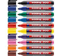 edding 300 marqueurs permanents - 10 couleurs - 10 stylos - Pointe ronde 1,5-3 mm - résistant à l'eau, séchage rapide - résistant à l'effacement - pour carton, plastique, verre, bois, métal
