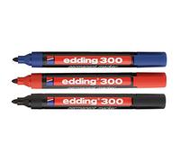 edding 300 marqueurs permanents à pointe ogive (3 paquets) noir, bleu, rouge = 1 de chaque