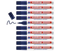 edding 3000 Marqueur permanent - bleu - 10 stylos - pointe ronde 1,5-3 mm - sèche vite - résiste à l'eau et à l'essuyage - pour carton, plastique, bois, métal - marqueur universel